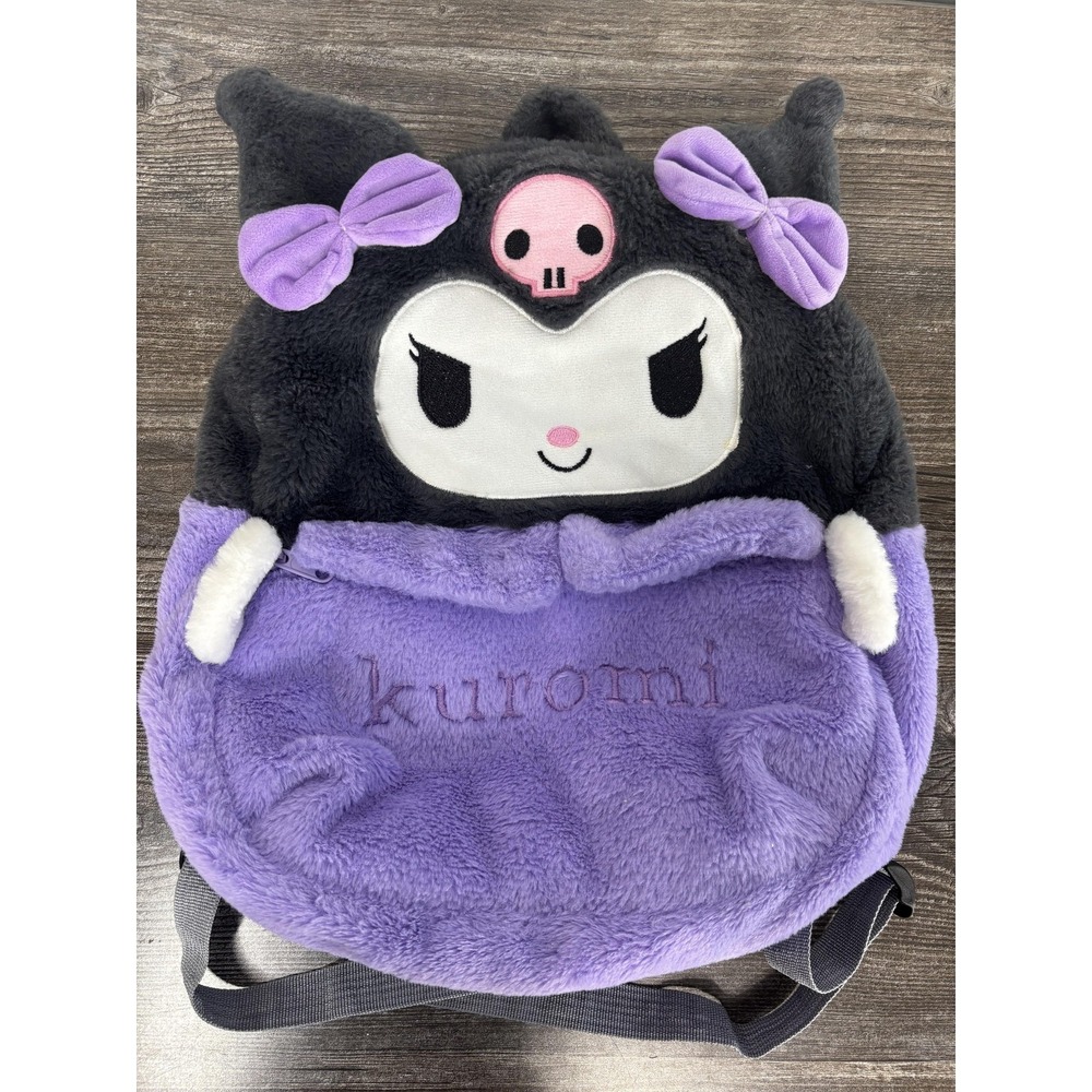 Sanrio Kuromi Plush Backpack 15" Purple Black Girls Soft Furry Character Bag